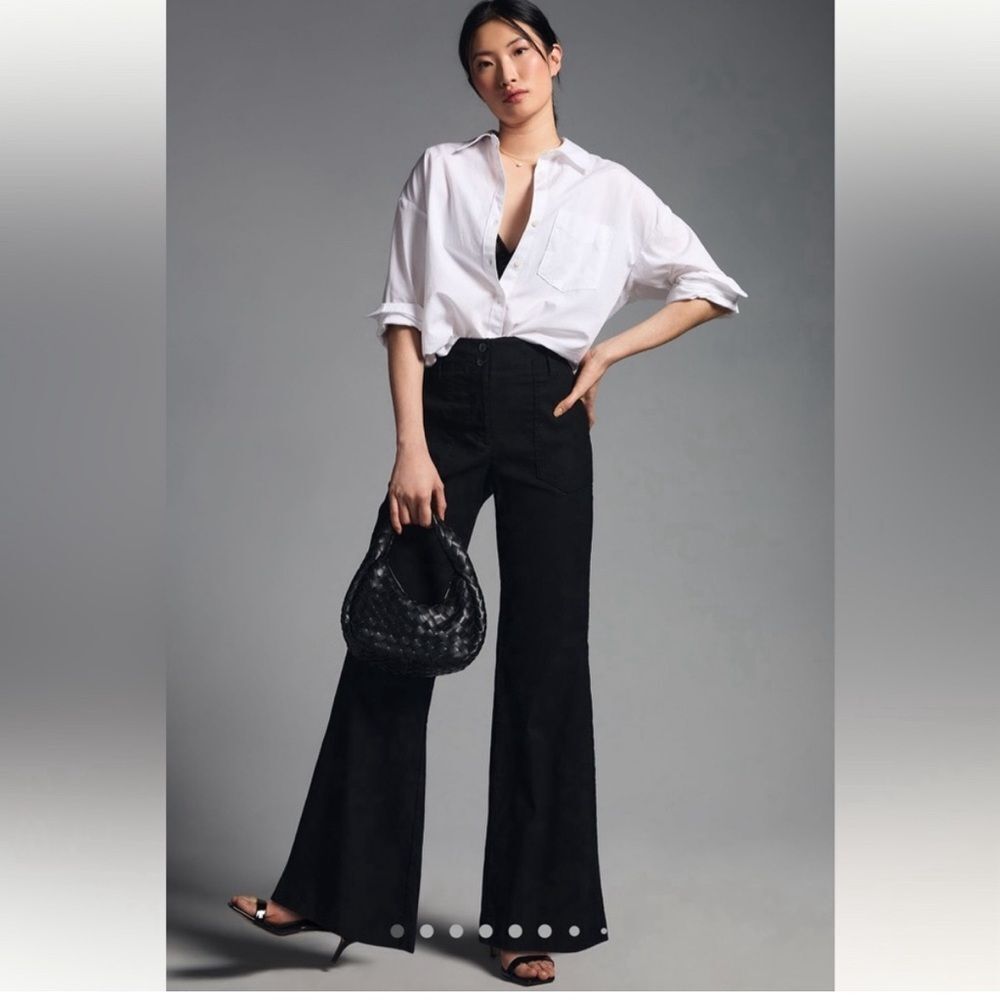 Anthropologie Maeve The Naomi Wide-Leg Flare Pant Black Size 14 Short